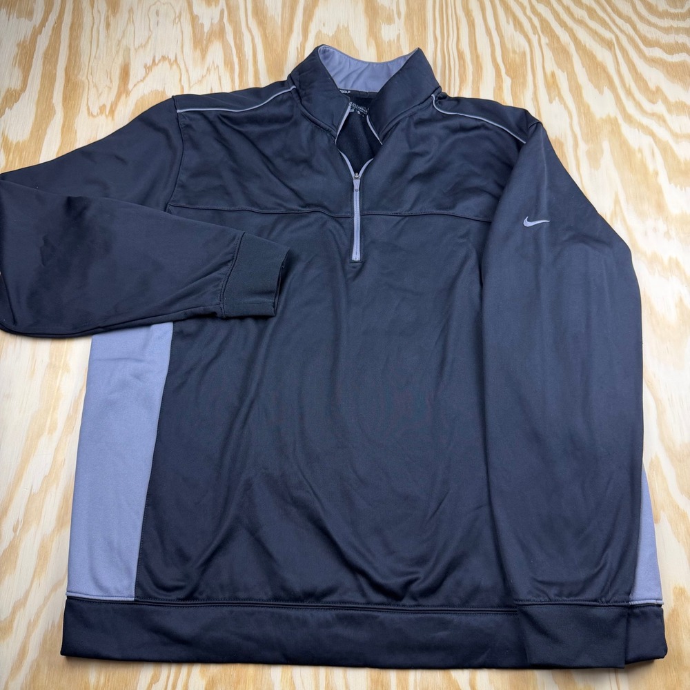 Nike Golf Mens XL Therma-FIT 1/4 Zip Pullover Black Gray Tour Performance Fleece